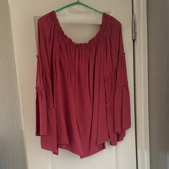 Women's Off-Shoulder Ruffle Tops - Red and Blue - Picture 2 of 3